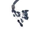 Halskette / schwarzes Kautschukband mit Schneeflockenobsidian 0576