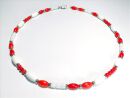 zarte, rot-weiße Oliven Halskette 2044