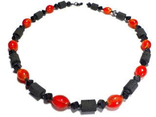 rot-schwarze Halskette / Lavakette  0132