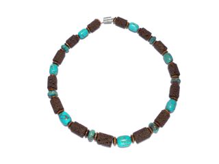 braune Lavawalzen Halskette mit mintfarbenen Howlithwalzen 0271