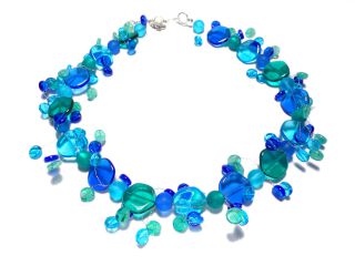 Kette aus mintgrünen, blauen und hellblauen Scheiben (Bausatz / DIY)B 192