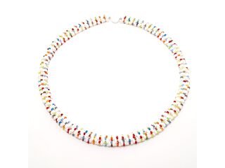 Weiße Twin-Beads Kette mit bunten Rocailles (8022)