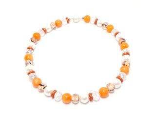 Orangene Jadekette mit Muschelkern DIY/Bausatz (B1347)