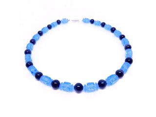 Hellblaue Glas- u. Katenaugenperlenkette (0159)