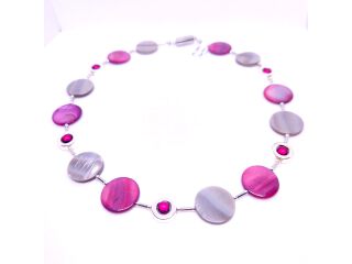 Grau-fuchsia-farbene Perlmuttscheiben-Kette DIY/Bausatz (B1044)